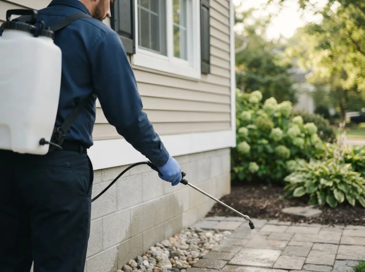 Pest control technician inspecting a home in Madison, PA